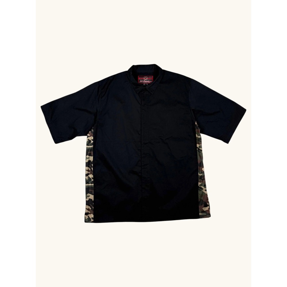 JH Design Mens XL Black Button Up Shirt Camo Mesh Side Panels Short Sleeve